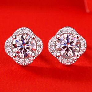 Certified 1ct. t.w. Moissanite Diamond Clover Halo Stud Earrings NEW